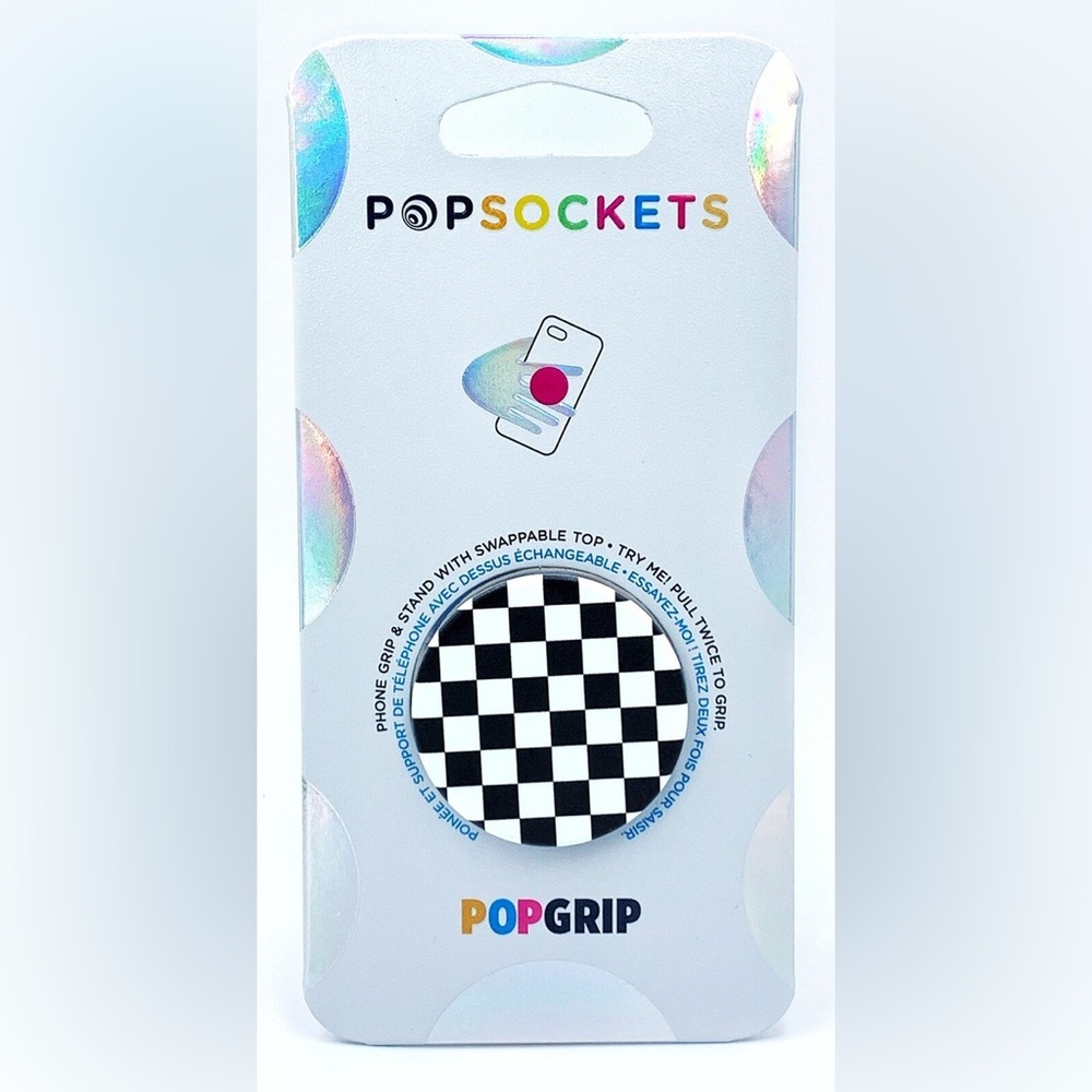 PopSocket PopGrip Phone Holder - Black & White Checkerboard Top